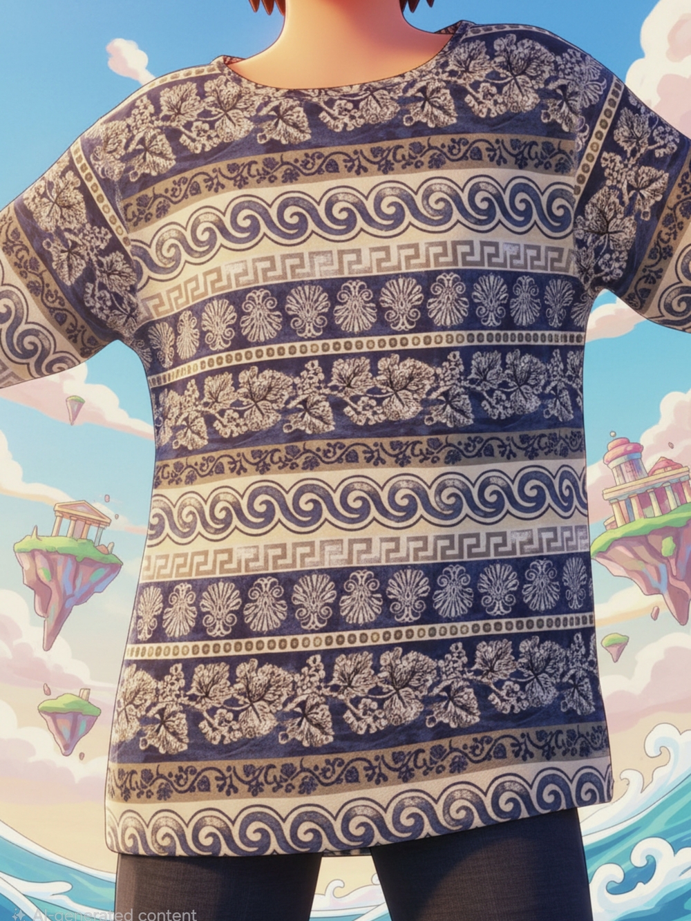 Hunt Club Navy and White Floral-Scroll Short-Sleeve Shirt